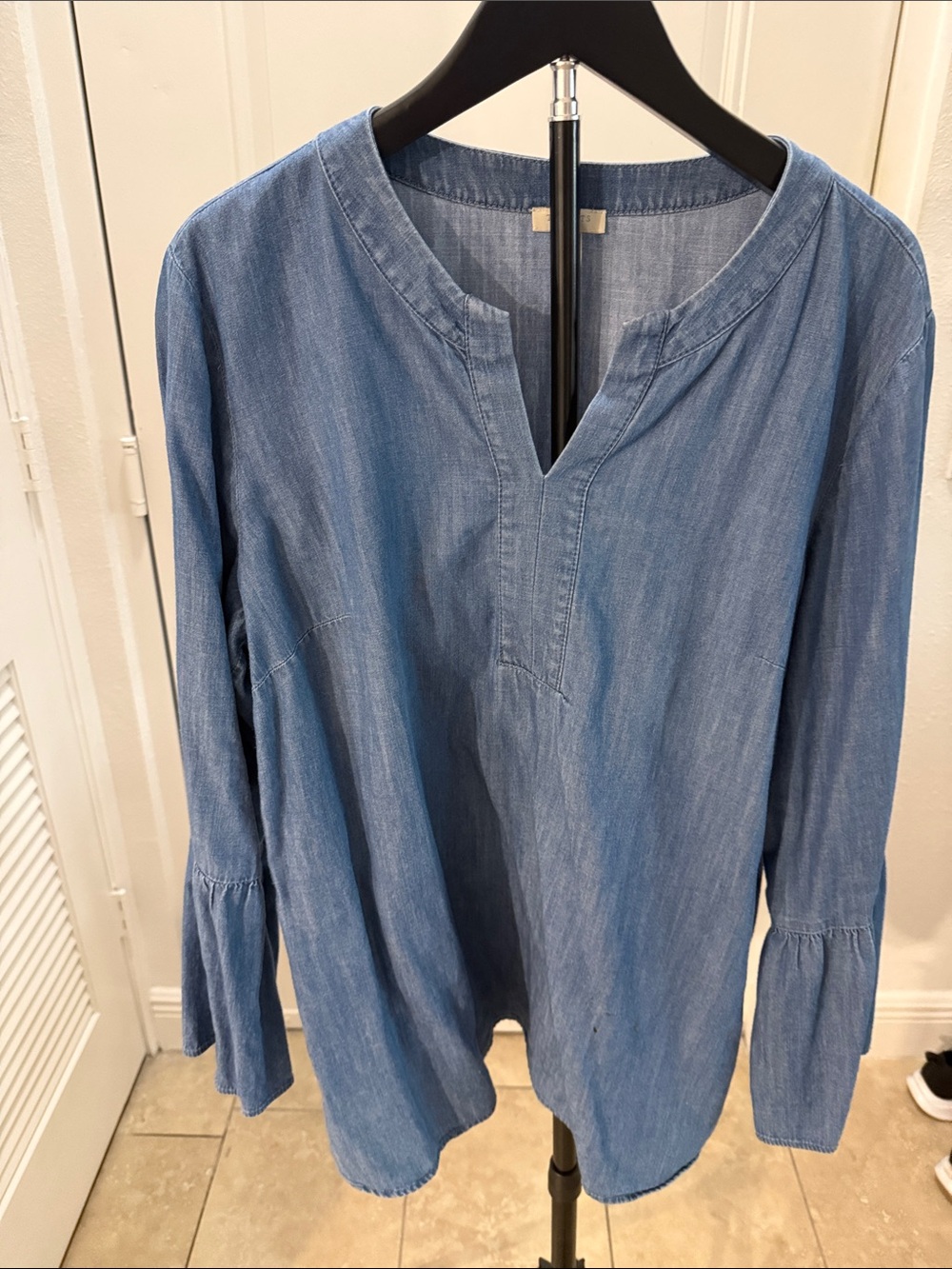 Talbots Light Blue Chambray Notch-Neck Tunic
